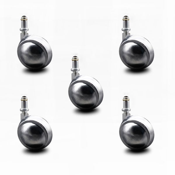 2.5 Inch Bright Chrome Metal Ball Caster - 7/16 Grip Ring Stem - SCC, 5PK